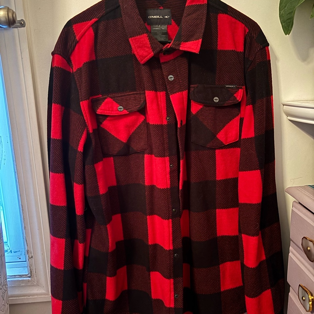 O'Neill Red and Black Fleece Button Down Shirt